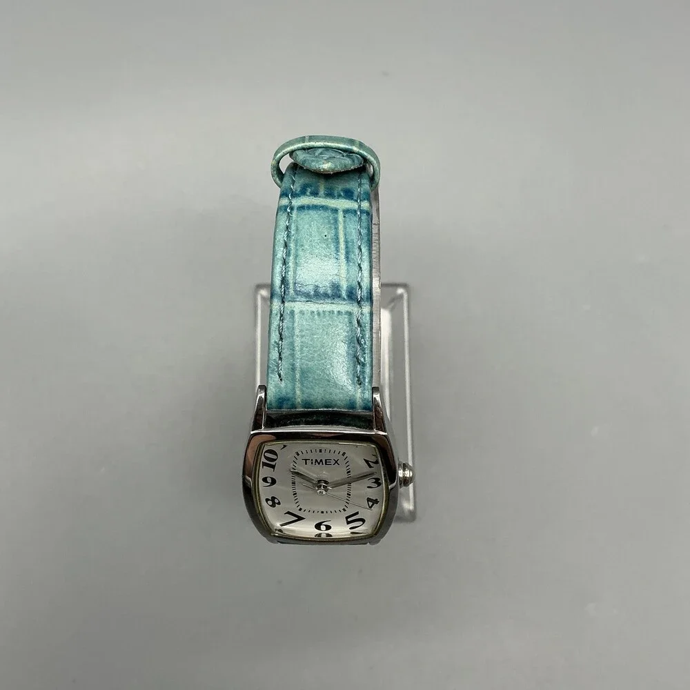 Timex T2E341 Womens Watch 22mm White Dial Blue Leather Band New Battery